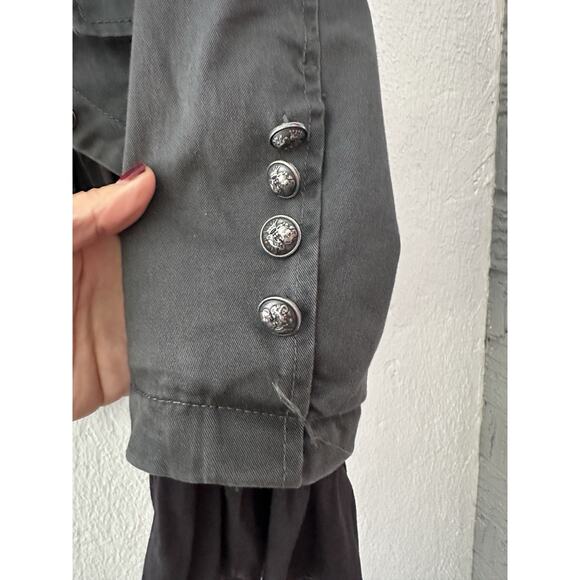 Free People Layered Ruffled Mixed-Media Boho/Chic Jacket XS Gray Utilitarian - Picture 6 of 16